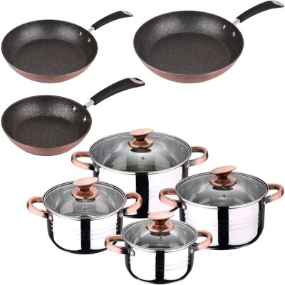 Set di Pentole San Ignacio 8 Pezzi con 3 Padelle - Acciaio Inox Set di Pentole San Ignacio 8 Pezzi con 3 Padelle - Acciaio Inox