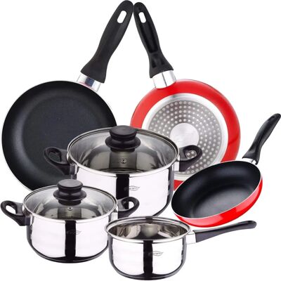 Ensemble de Cuisine en Acier Inoxydable San Ignacio - 5 Pièces + 3 Poêles Antiadhésives Ensemble de Cuisine en Acier Inoxydable San Ignacio - 5 Pièces + 3 Poêles Antiadhésives