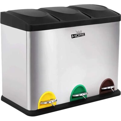 Wellhome - Cubo de Reciclaje Ecológico 45L 3 Compartimentos - Para Papel, Vidrio, Plástico Wellhome - Cubo de Reciclaje Ecológico 45L 3 Compartimentos - Para Papel, Vidrio, Plástico