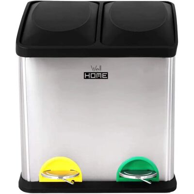 Wellhome Cubo de reciclaje ecológico - 30L, 2 compartimentos - Contenedor de reciclaje Wellhome Cubo de reciclaje ecológico - 30L, 2 compartimentos - Contenedor de reciclaje