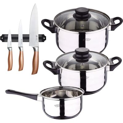 Set di Pentole San Ignacio Toledo - Acciaio Inox, 5 Pz + 3 Coltelli Set di Pentole San Ignacio Toledo - Acciaio Inox, 5 Pz + 3 Coltelli