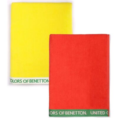 Benetton Modèle - Serviettes de plage en Velours Rouge et Jaune - Serviettes de plage - Publicité Benetton Modèle - Serviettes de plage en Velours Rouge et Jaune - Serviettes de plage - Publicité