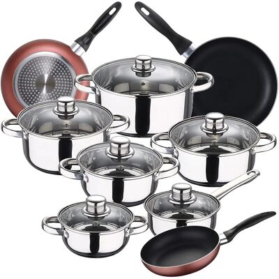 Set di Pentole in Acciaio Inox San Ignacio - 12 Pezzi con Padelle Set di Pentole in Acciaio Inox San Ignacio - 12 Pezzi con Padelle