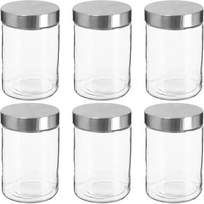 Set de 6 Bocaux en Verre et Acier Inoxydable Wellhome 1,2L - Publicité Set de 6 Bocaux en Verre et Acier Inoxydable Wellhome 1,2L - Publicité