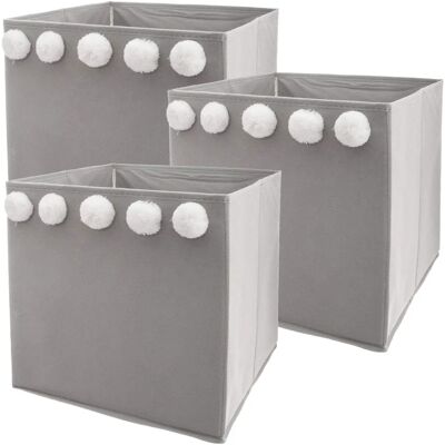 WELLHOME Set di 3 scatole di archiviazione per bambini - Grigio WELLHOME Set di 3 scatole di archiviazione per bambini - Grigio
