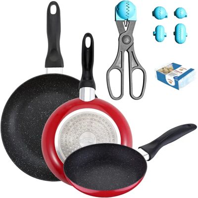 Conjunto de 3 sartenes de aluminio San Ignacio con recubrimiento en mármol - Juego de cocina Conjunto de 3 sartenes de aluminio San Ignacio con recubrimiento en mármol - Juego de cocina