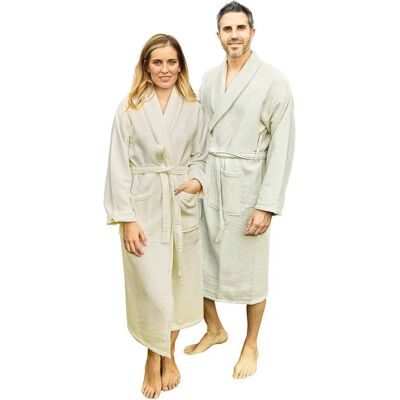 Accappatoio Beige in cotone - Struttura a nido d’ape - L/Xl - Accappatoio Accappatoio Beige in cotone - Struttura a nido d’ape - L/Xl - Accappatoio