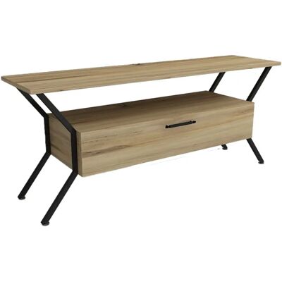 Meuble TV en mélamine noir WELLHOME - Plusieurs étagères - 124x54x35 cm Meuble TV en mélamine noir WELLHOME - Plusieurs étagères - 124x54x35 cm