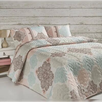 Copertura Letto WELLHOME Cotone-Poliestere - 250x200cm - Turchese Polvere Beige Bianco Copertura Letto WELLHOME Cotone-Poliestere - 250x200cm - Turchese Polvere Beige Bianco