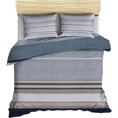 WELLHOME - Ranforce 240x220 - Blu - Grigio - Set copripiumino WELLHOME - Ranforce 240x220 - Blu - Grigio - Set copripiumino