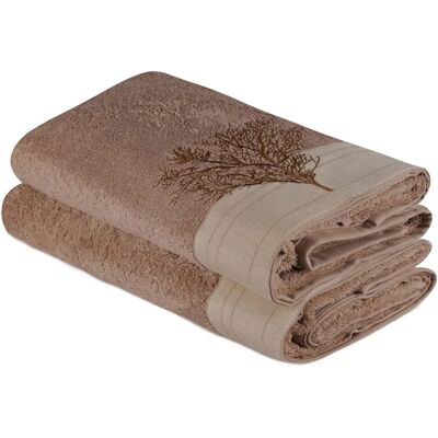 Wellhome - Set di asciugamani da bagno (2 pezzi) Marrone chiaro e crema - Asciugamani Wellhome - Set di asciugamani da bagno (2 pezzi) Marrone chiaro e crema - Asciugamani