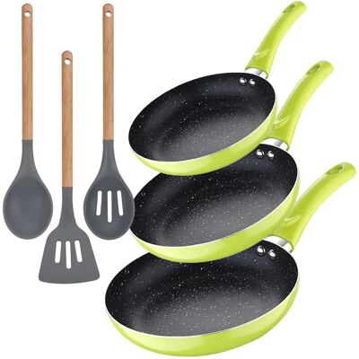 Ensemble de Cuisine San Ignacio - Non adhésif, 3 Poêles, Vert, 20-28cm Ensemble de Cuisine San Ignacio - Non adhésif, 3 Poêles, Vert, 20-28cm