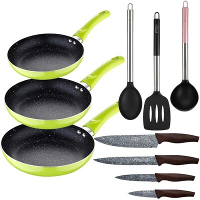 Ensemble de Cuisine San Ignacio - 3 Poêles Antiadhésives et Set de Couteaux Ensemble de Cuisine San Ignacio - 3 Poêles Antiadhésives et Set de Couteaux