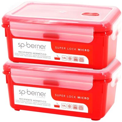 Sp Berner Super Lock Micro 1.9l Contenant Hermétique - Set de 2, Rouge - Publicité Sp Berner Super Lock Micro 1.9l Contenant Hermétique - Set de 2, Rouge - Publicité