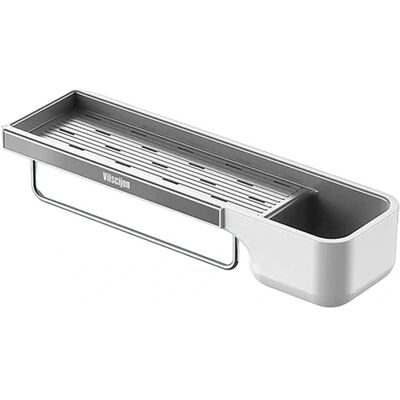 Scaffale doccia bianco Joybos con barra per asciugamani - Organizzatore doccia Scaffale doccia bianco Joybos con barra per asciugamani - Organizzatore doccia