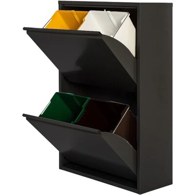 Poubelle de recyclage noir mat Wellhome - 4 compartiments - Publicité Poubelle de recyclage noir mat Wellhome - 4 compartiments - Publicité