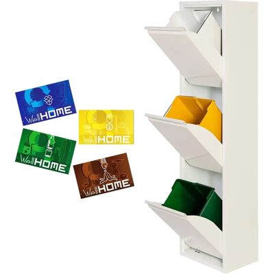 Wellhome Metallischer Müll- und Recyclingbehälter - 3 Fächer, 51L, Weiß Matt Wellhome Metallischer Müll- und Recyclingbehälter - 3 Fächer, 51L, Weiß Matt