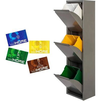 Wellhome Bac à Recyclage Métallique - 3 Compartiments 51L Wellhome Bac à Recyclage Métallique - 3 Compartiments 51L