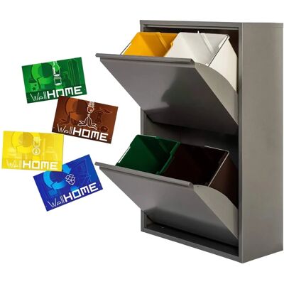 Wellhome - Modèle 4x17L - Poubelle Métallique - 4 Compartiments - Étiquettes de Recyclage Wellhome - Modèle 4x17L - Poubelle Métallique - 4 Compartiments - Étiquettes de Recyclage