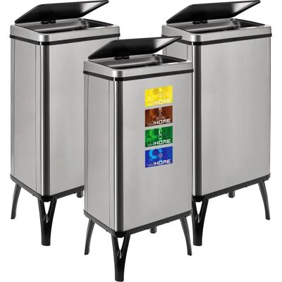 Wellhome - 3 Poubelles à Capteur - Gris Wellhome - 3 Poubelles à Capteur - Gris