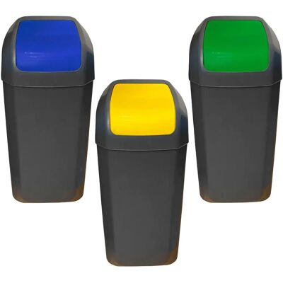 Wellhome Set of 3 Waste Bins - 15L, Plastic, Green/Blue/Yellow Wellhome Set of 3 Waste Bins - 15L, Plastic, Green/Blue/Yellow