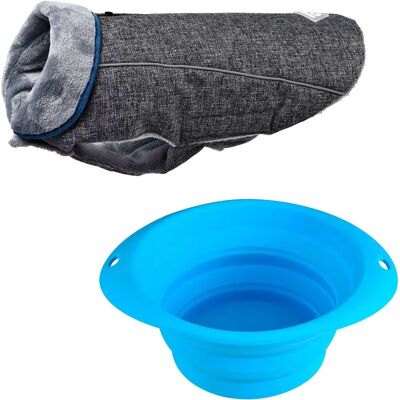 WELLHOME Pet Coat & Foldable Bowl - 30cm, Black WELLHOME Pet Coat & Foldable Bowl - 30cm, Black