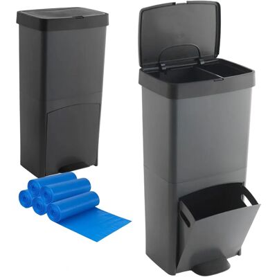 Cubo de reciclaje WELLHOME 70L - 2 Compartimentos, 20 Bolsas Cubo de reciclaje WELLHOME 70L - 2 Compartimentos, 20 Bolsas