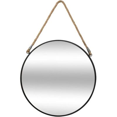 WELLHOME - Specchio rotondo con corda - Svart - 38 cm - Mirror WELLHOME - Specchio rotondo con corda - Svart - 38 cm - Mirror