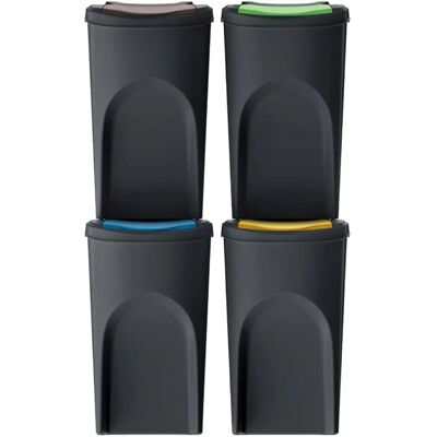 Ensemble de 4 poubelles de recyclage WELLHOME - Noir, 4x35L Ensemble de 4 poubelles de recyclage WELLHOME - Noir, 4x35L