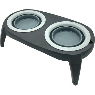 Well Home Pet Feeder - Foldable Silicone Double Bowl, Gray & Black - Pet Accessory Well Home Pet Feeder - Foldable Silicone Double Bowl, Gray & Black - Pet Accessory