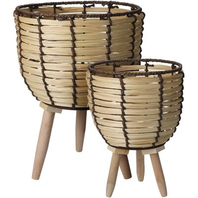 Set di 2 cesti con piedi in legno WELLHOME Set di 2 cesti con piedi in legno WELLHOME