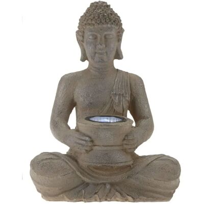 Statua Solare di Buddha Wellhome - Polystone, Argento Ossidato - 21x14x28cm Statua Solare di Buddha Wellhome - Polystone, Argento Ossidato - 21x14x28cm