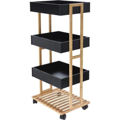 Chariot de rangement en bambou Wellhome - 1 étagère & 3 plateaux - Noir Chariot de rangement en bambou Wellhome - 1 étagère & 3 plateaux - Noir