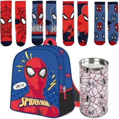 Set Zaino e Calzini Spiderman - Blu, 25x31x10 cm, 4 Calzini, Modello 23-26 Set Zaino e Calzini Spiderman - Blu, 25x31x10 cm, 4 Calzini, Modello 23-26