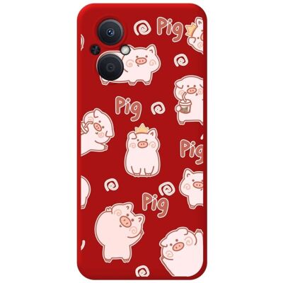 Coque en silicone liquide rouge pour Oppo Reno 8 Lite 5G dessin porcs - Publicité Coque en silicone liquide rouge pour Oppo Reno 8 Lite 5G dessin porcs - Publicité