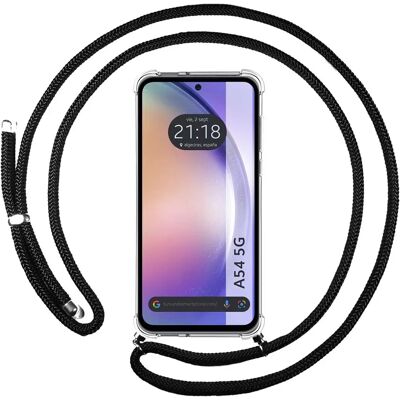 Svart stötsäker telefonhölje för Samsung Galaxy A54 5G med snöre Svart stötsäker telefonhölje för Samsung Galaxy A54 5G med snöre