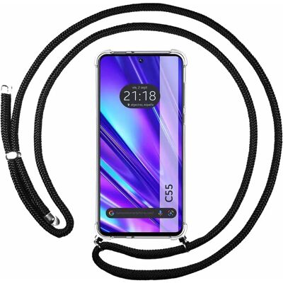 Coque Suspendue Realme C55 Cordon Noir - Étui antichocs Coque Suspendue Realme C55 Cordon Noir - Étui antichocs