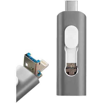 Pendrive USB 128GB COOL - 3 en 1 Lightning Tipo-C Micro Pendrive USB 128GB COOL - 3 en 1 Lightning Tipo-C Micro