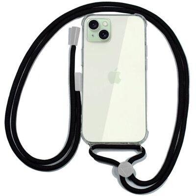 Coque avec Lanyard COOL iPhone 15 Plus - Transparent Noire Coque avec Lanyard COOL iPhone 15 Plus - Transparent Noire