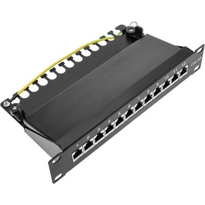 Panel de parcheo Bematik 10" Rack 12 Puertos RJ45 Cat.6A FTP - 1U Blindado Panel de parcheo Bematik 10" Rack 12 Puertos RJ45 Cat.6A FTP - 1U Blindado