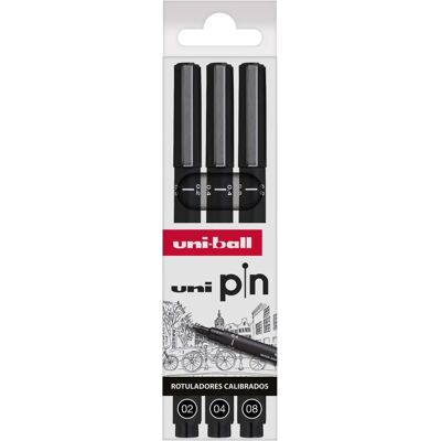 Set de Marqueurs Uni-ball - 3 Calibrés Fins - Noir Set de Marqueurs Uni-ball - 3 Calibrés Fins - Noir