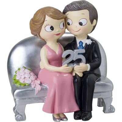 MOPEC Figurine couple assis anniversaire d'argent - 8,3x14x15cm MOPEC Figurine couple assis anniversaire d'argent - 8,3x14x15cm