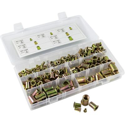 JBM 52703 Conjunto de rebites e porcas - Aço M3, M4, M5, M6, M8, M10, M12 JBM 52703 Conjunto de rebites e porcas - Aço M3, M4, M5, M6, M8, M10, M12