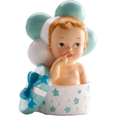 Dekorace ke křtu chlapce - Resinová figurka s dárkem a balony Dekorace ke křtu chlapce - Resinová figurka s dárkem a balony