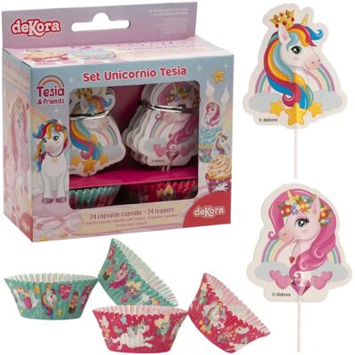 Ensemble décoratif pour muffins et cupcakes licorne - 24 formes en papier + 24 toppers Ensemble décoratif pour muffins et cupcakes licorne - 24 formes en papier + 24 toppers