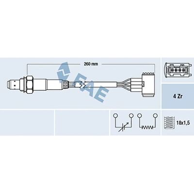 FAE 77389 Λάμδα αισθητήρας - Θερμαινόμενη, Παγκόσμια, 260mm - Για Porsche: Boxster FAE 77389 Λάμδα αισθητήρας - Θερμαινόμενη, Παγκόσμια, 260mm - Για Porsche: Boxster