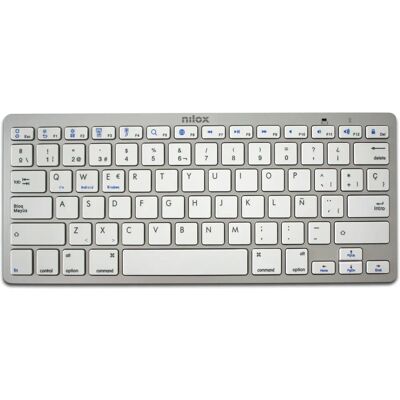 Teclado inalámbrico Bluetooth Nilox Blanco Español - Tipo de teclado: Universal, QWERTY, Plata, Gran Alcance Teclado inalámbrico Bluetooth Nilox Blanco Español - Tipo de teclado: Universal, QWERTY, Plata, Gran Alcance