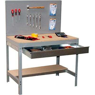 Banque de travail Simonrack BT2 avec tiroir - Gris/Bois - Table de bricolage 600 Kg Banque de travail Simonrack BT2 avec tiroir - Gris/Bois - Table de bricolage 600 Kg