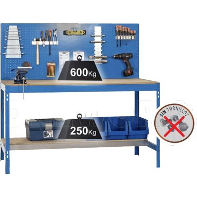 Estantería de madera Orework 2 - Banco de trabajo de acero 600kg - Azul Estantería de madera Orework 2 - Banco de trabajo de acero 600kg - Azul
