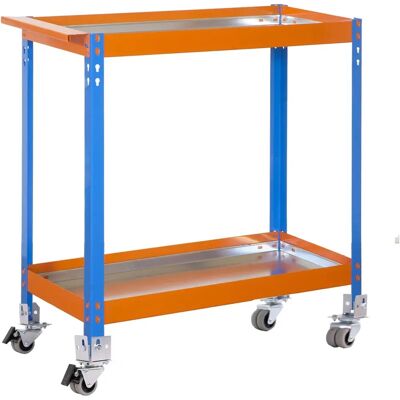 Carro de trabajo metálico Simonrack - 2 estantes - 75kg - Azul/Naranja - 1030x900x400mm Carro de trabajo metálico Simonrack - 2 estantes - 75kg - Azul/Naranja - 1030x900x400mm